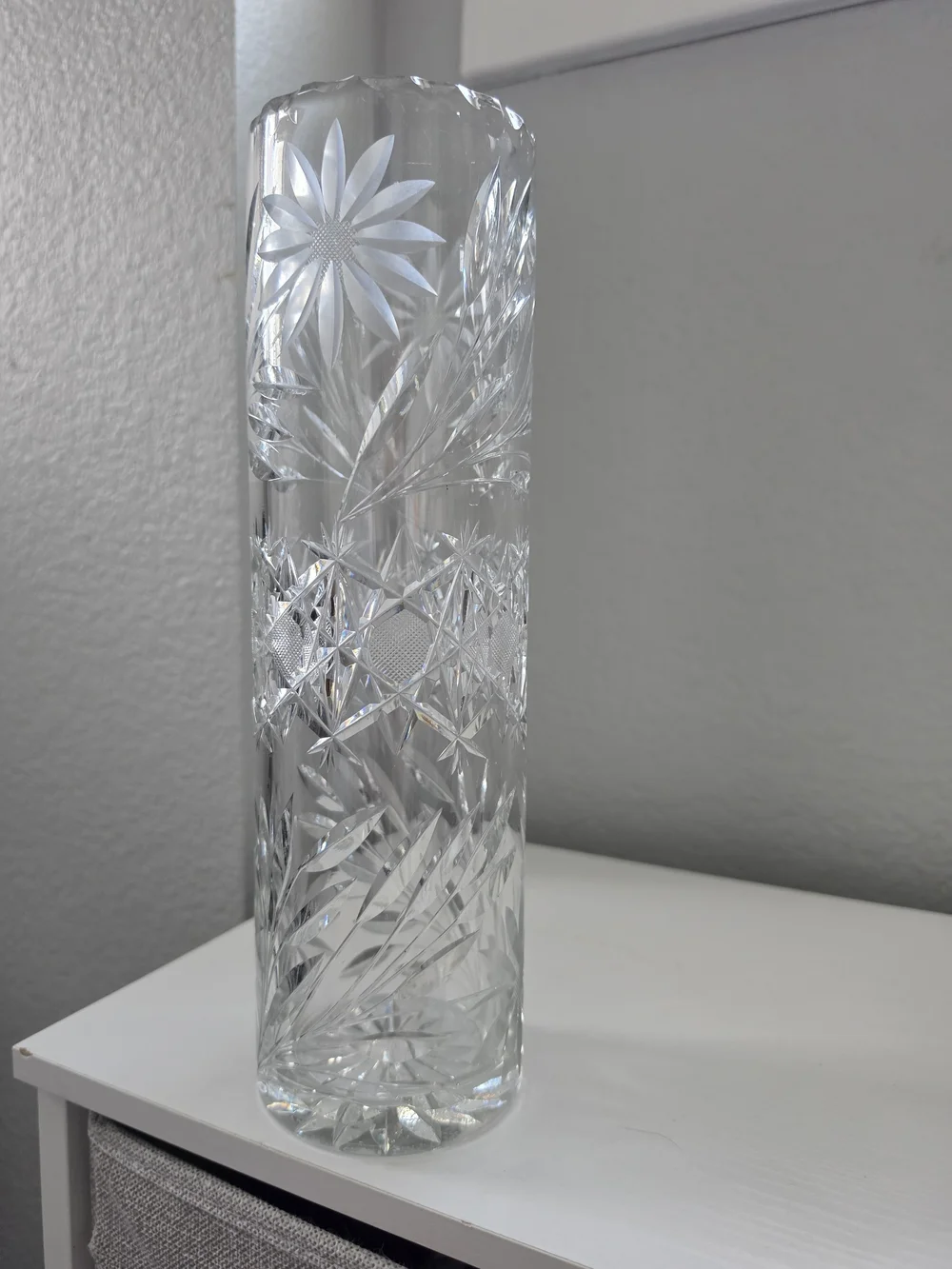 Antique Cut Crystal Tall Bud Vase - Clear
